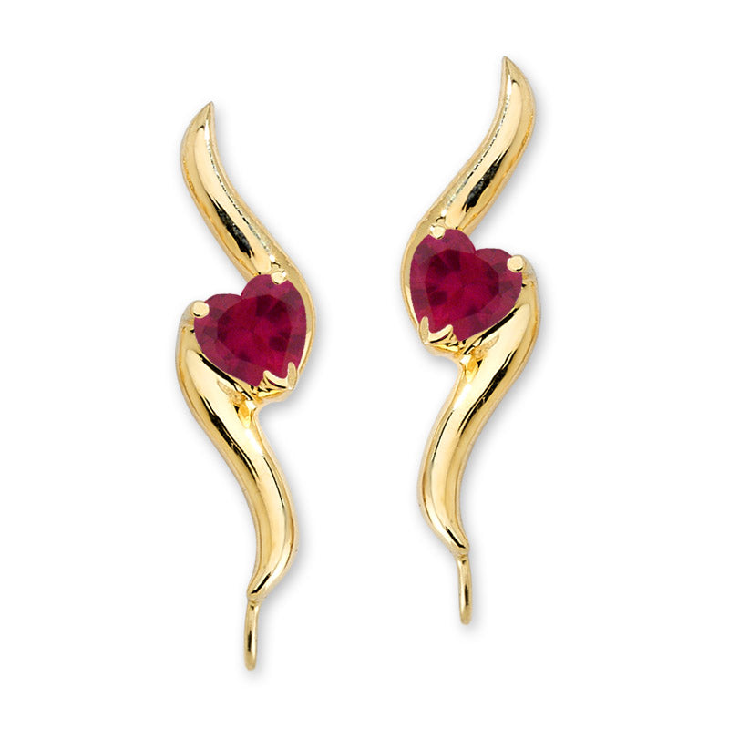 14k Yellow Gold Heartshape Ruby Swirl Ear Pin Earrings