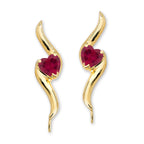 14k Yellow Gold Heartshape Ruby Swirl Ear Pin Earrings