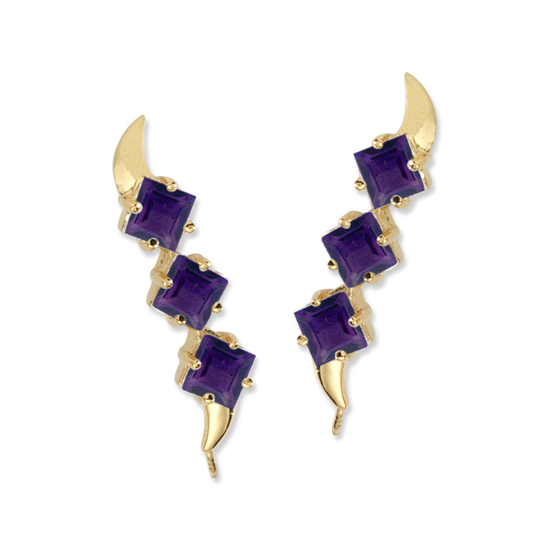 Amethyst Ear Pin Earrings in 14k Yellow Gold