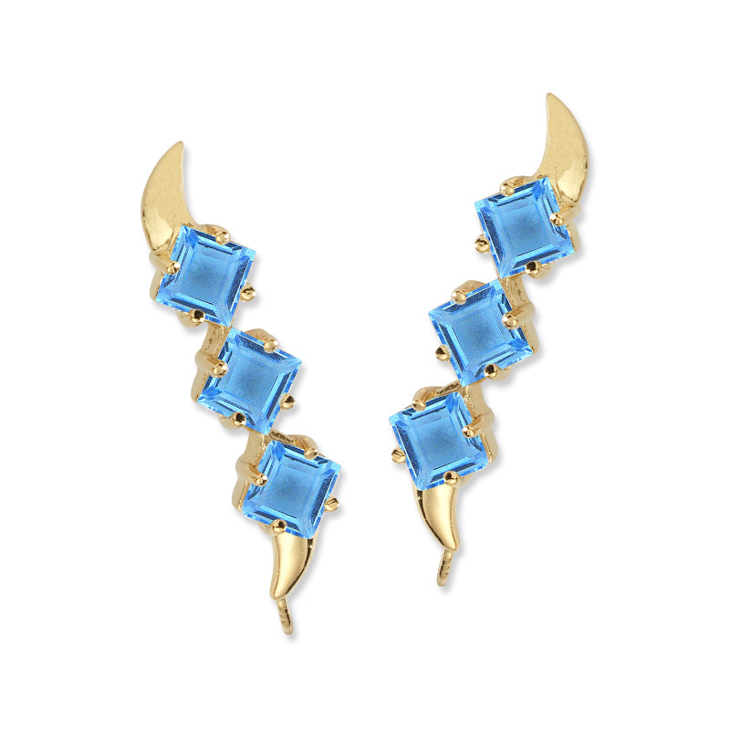 Blue Topaz Ear Pin Earrings in 14k Yellow Gold