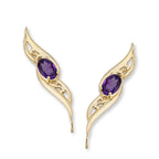 14k Yellow Gold Amethyst Oval Filigree Ear Pin Earrings