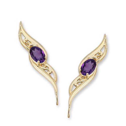 14k Yellow Gold Amethyst Oval Filigree Ear Pin Earrings