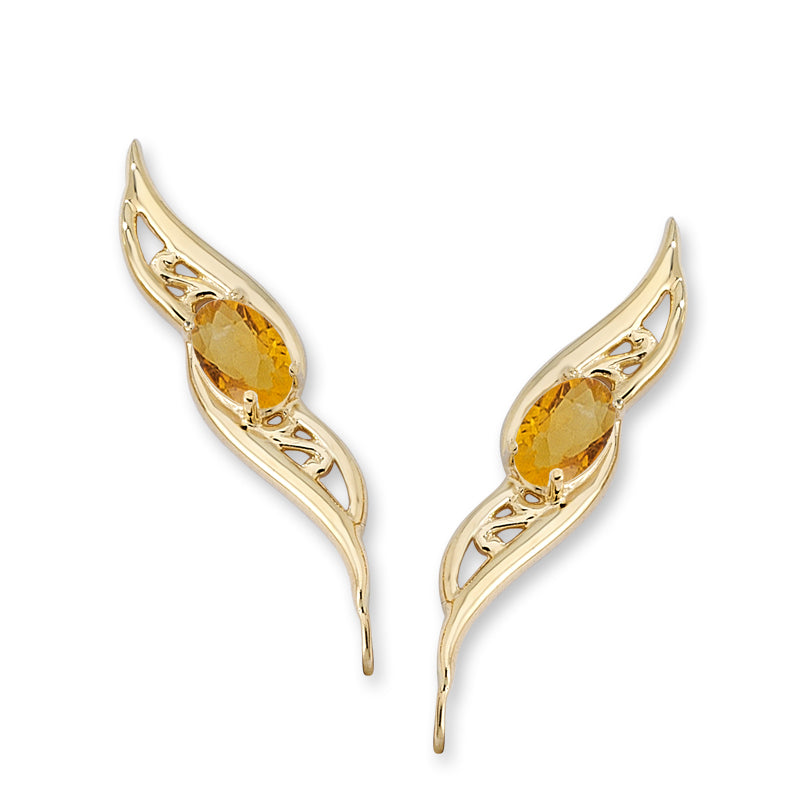 14k Yellow Gold Citrine Oval Filigree Ear Pin Earrings