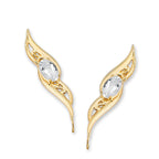14k Yellow Gold Cubic Zirconia Oval Filigree Ear Pin Earrings