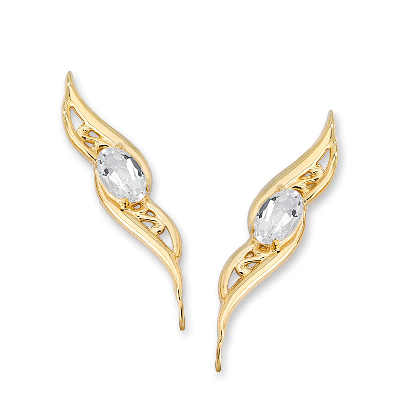 14k Yellow Gold Cubic Zirconia Oval Filigree Ear Pin Earrings