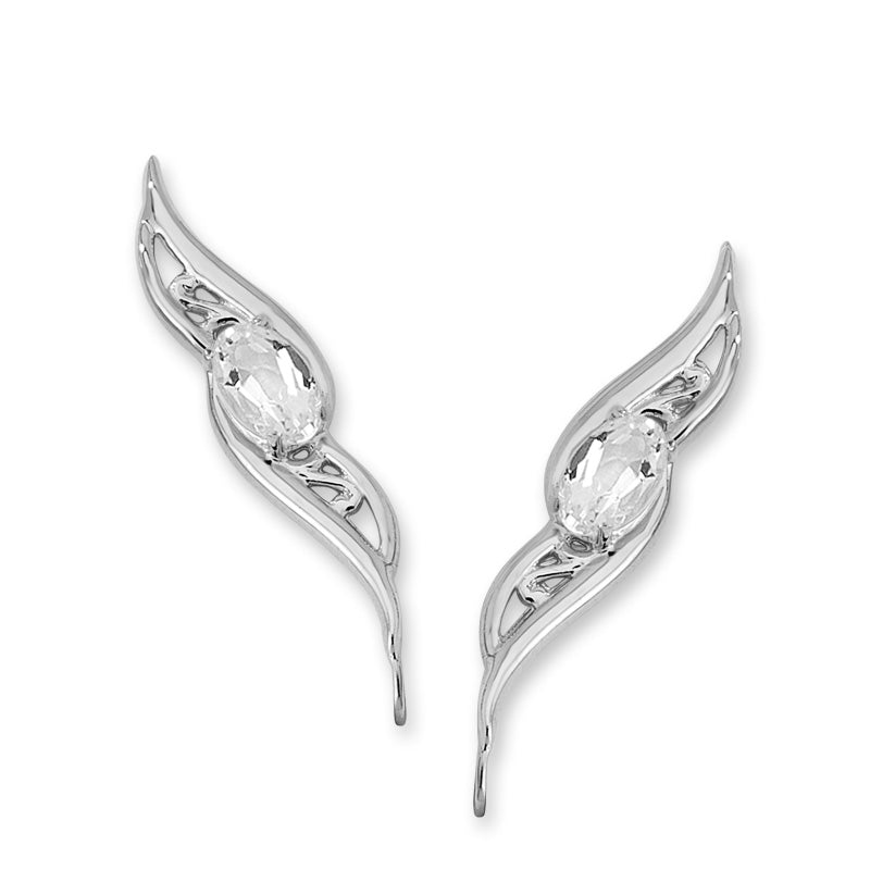 14k White Gold Cubic Zirconia Oval Filigree Ear Pin Earrings