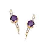 Amethyst & Diamond Ear Pin Earrings in 14k Yellow Gold