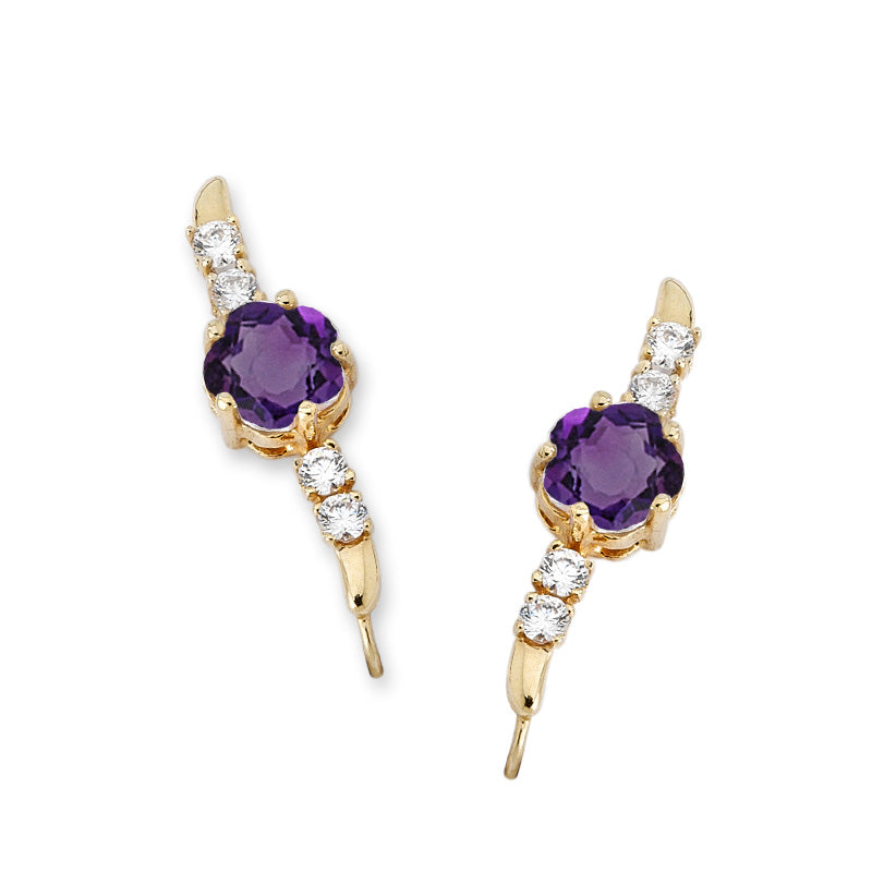 Amethyst & Diamond Ear Pin Earrings in 14k Yellow Gold
