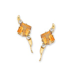 Citrine & Cubic Zirconia Ear Pin Earrings in 14k Yellow Gold