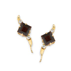 Garnet & Cubic Zirconia Ear Pin Earrings in 14k Yellow Gold