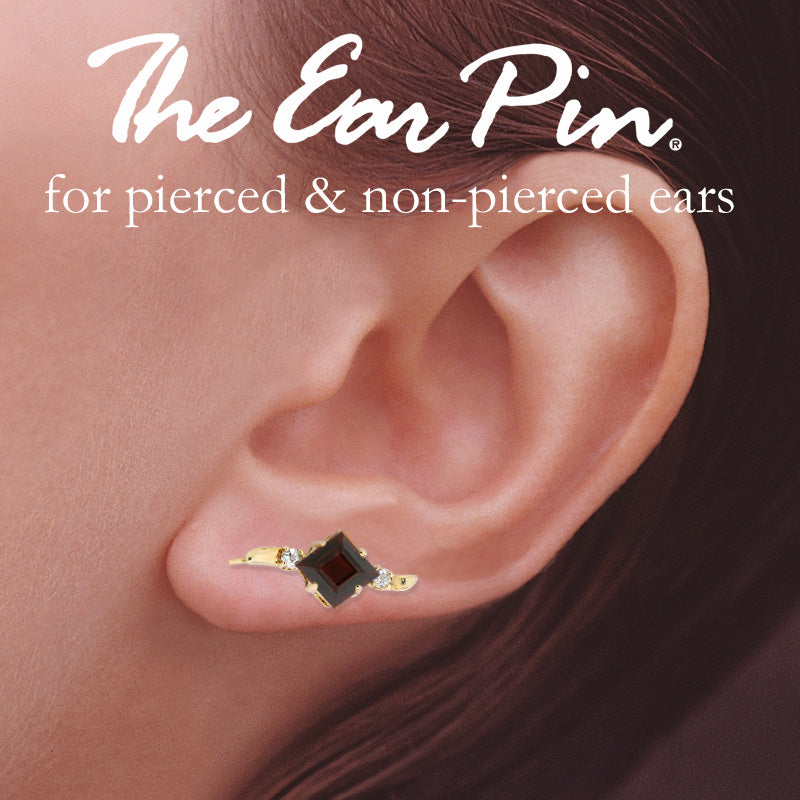 Diamond Ear Climber Earrings - Garnet & Diamond - Ear Pin - 14k Yellow Gold