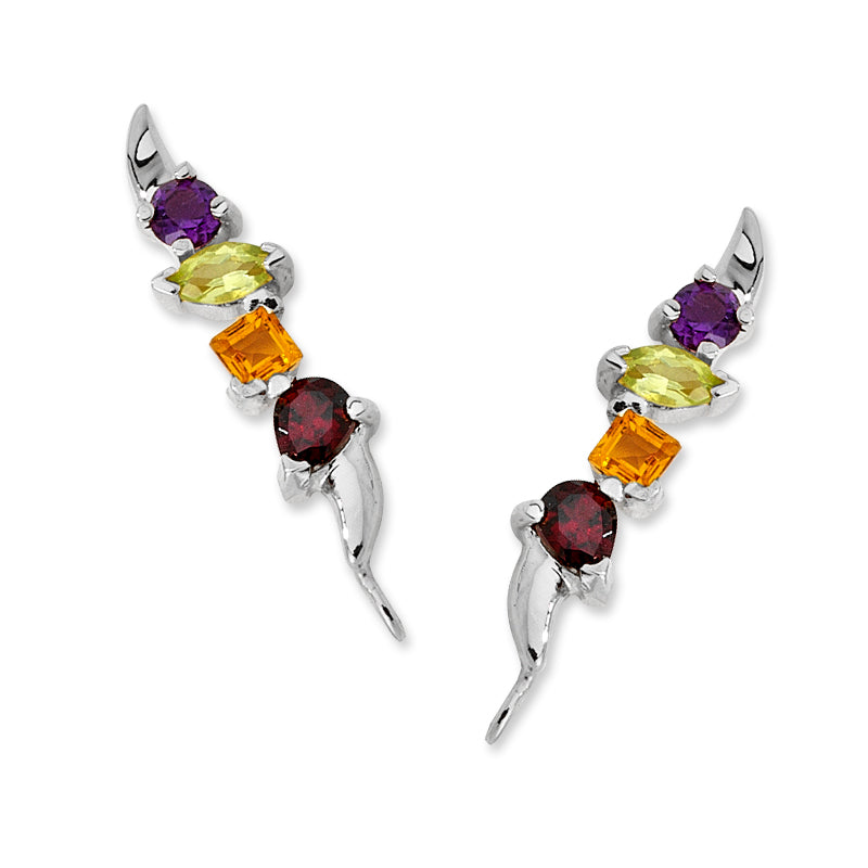 Garnet, Citrine, Peridot, Amethyst Ear Pin Earrings 14k Yellow Gold
