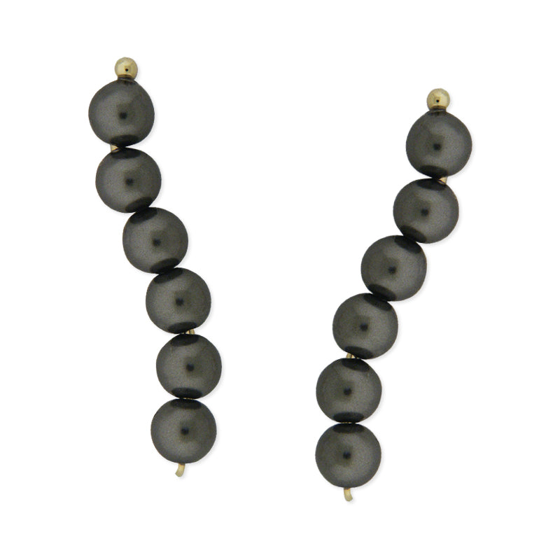 10k Gold Swarovski Dark Grey Crystal Pearls Ear Pin Earrings