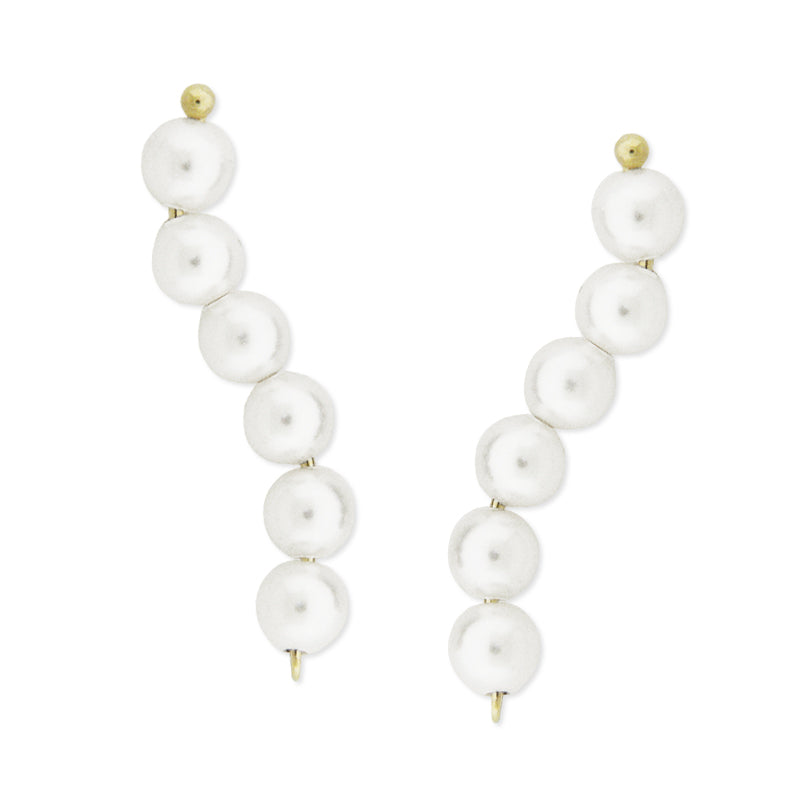 10k Gold Swarovski Crystal White Pearls Ear Pin Earrings