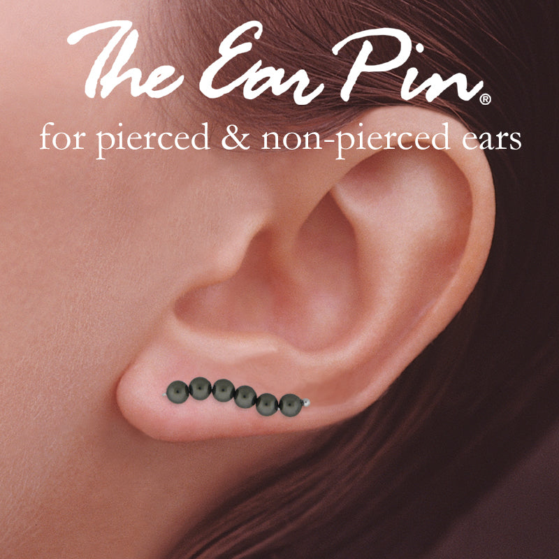 10k White Gold Swarovski Dark Grey Crystal Pearls Ear Pin Earrings