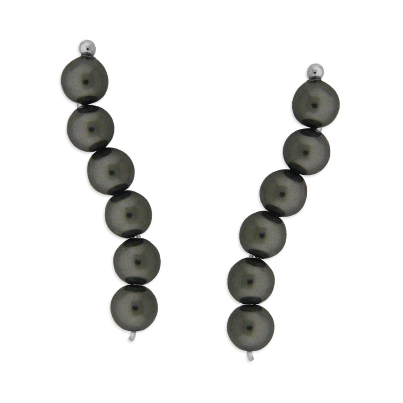 10k White Gold Swarovski Dark Grey Crystal Pearls Ear Pin Earrings