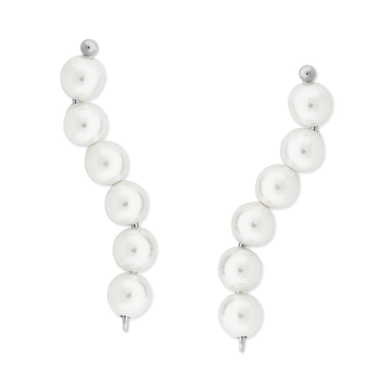 10k White Gold Swarovski Crystal White Pearls Ear Pin Earrings