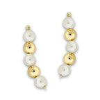 Swarovski Crystal Pearls-Gold Beads Ear Pin Ear Climber Half Moon Earrings 10k Yellow Gold