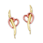 Rose Tone Heart Ear Pin Earrings in Gold