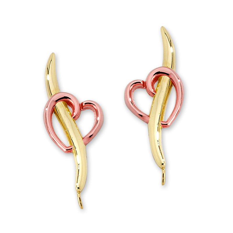 Rose Tone Heart Ear Pin Earrings in Gold