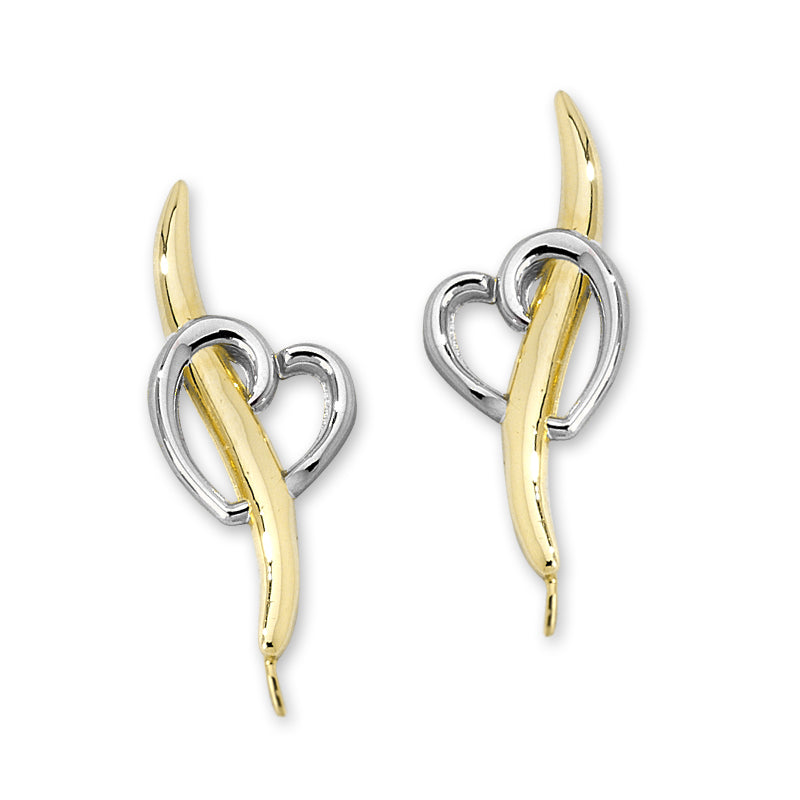 White Tone Heart Gold Ear Pin Earrings