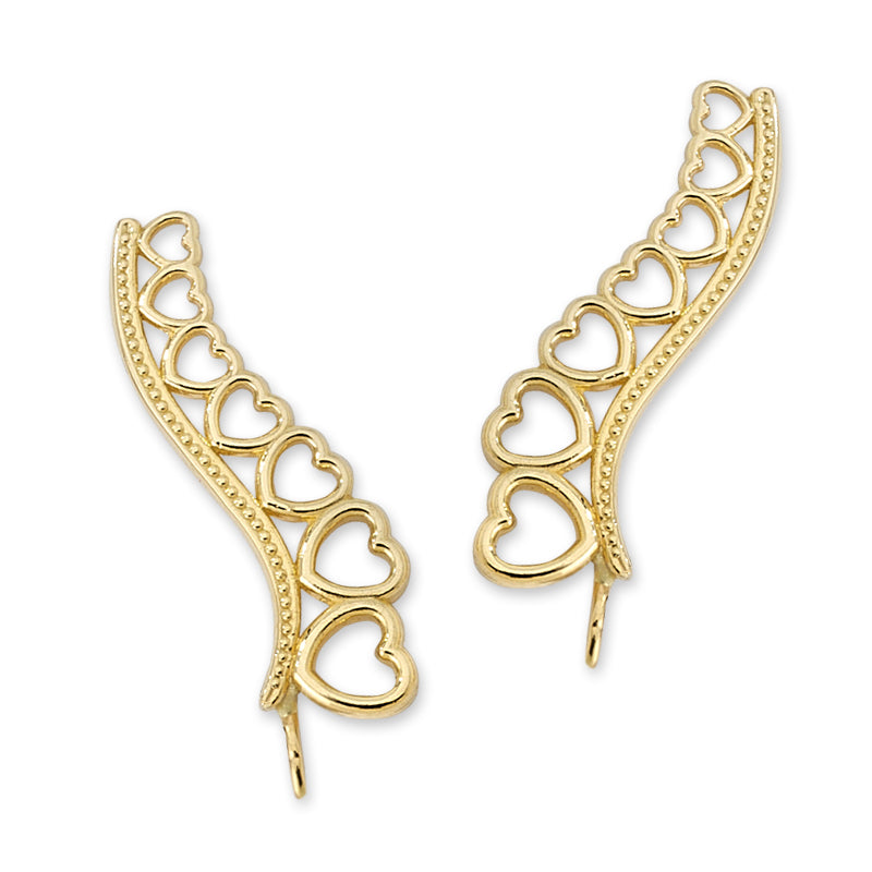 14k Yellow Gold Heart Ear Pin Earrings