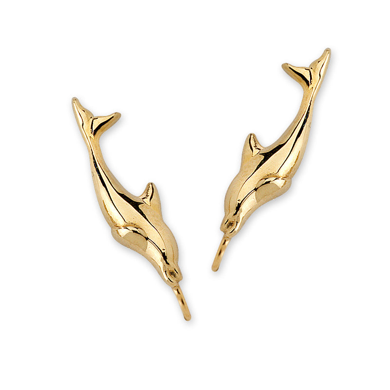 Ear Climbers Dolphin Ear Pin Earrings 14k Yellow Gold