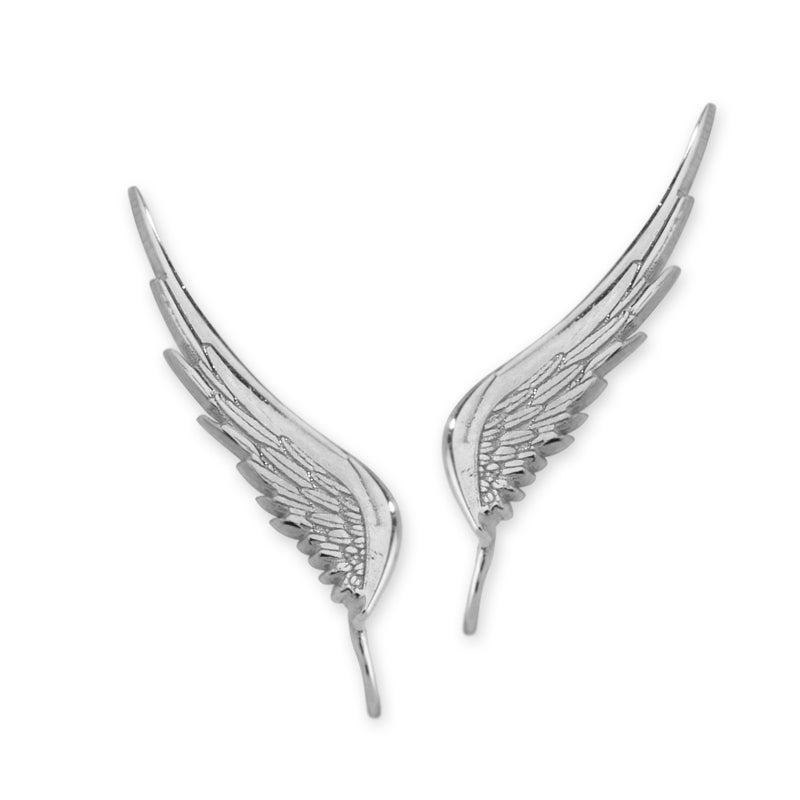 Graceful Angel Wings Ear Pin Earrings 10kt. Gold - White