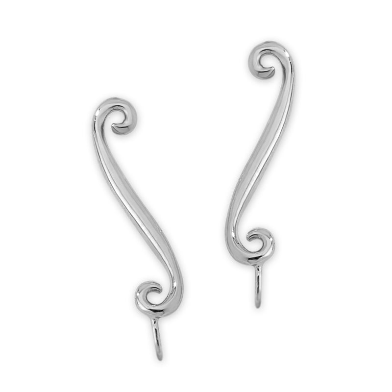 Swirl White Gold Ear Pin Earrings