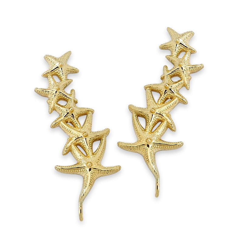 Ear Climbers Starfish Ear Pin Earrings 14k Yellow Gold