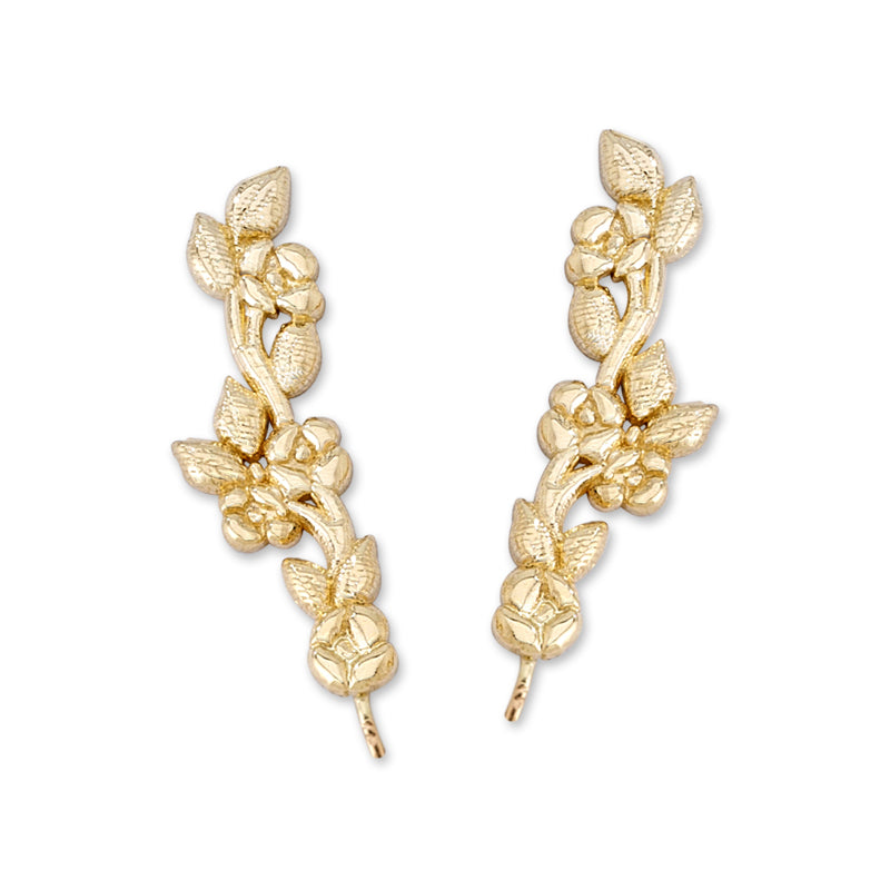 Gold Ear Climber Earrings - Floral Vine - Ear Pin - 14k Yellow Gold