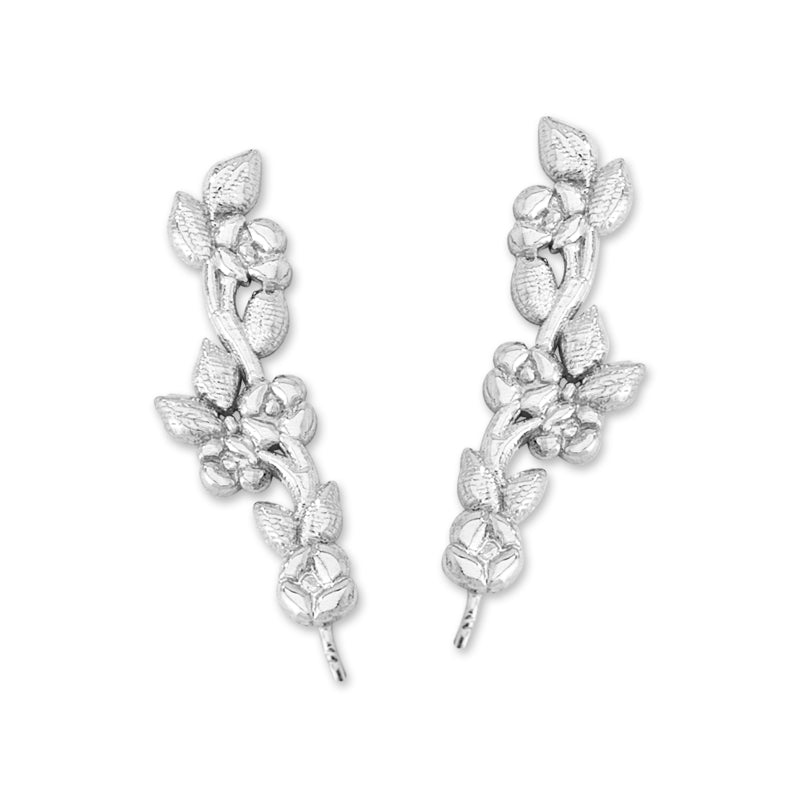 14k White Gold Floral Vine Ear Pin Earrings 