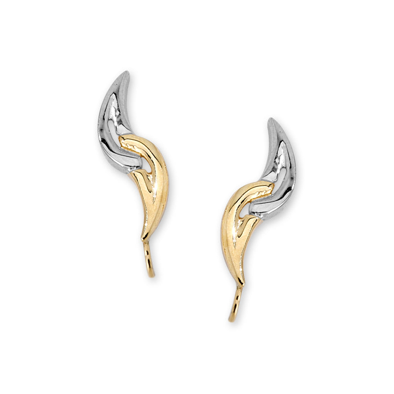 Gold Ear Climber Earrings - Two Tone Yin Yang - Ear Pin - 14k Yellow Gold