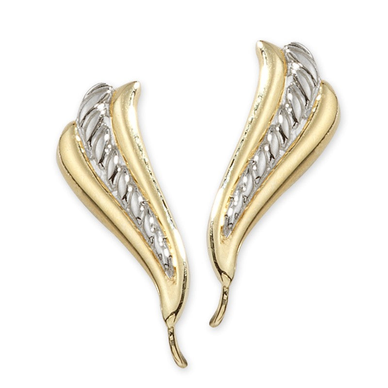 Two Tone Yellow Gold Rope Center Ear Pin Earrings