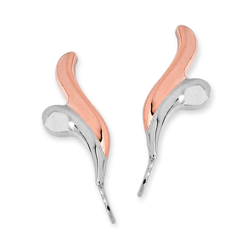 14k Red and White Gold Fleur de Lis Ear Pin Earrings