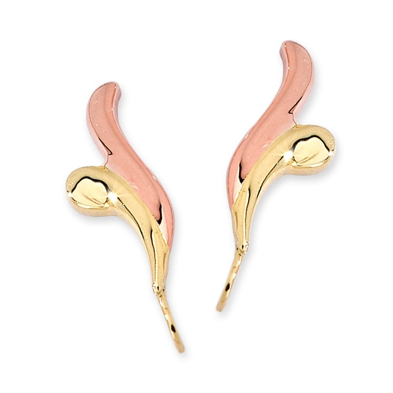 Rose &Yellow Gold Double Curves Ear Pin Earrings
