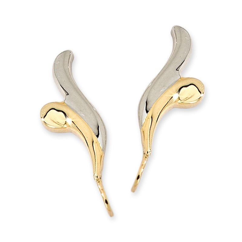 14k Two Tone Gold Double Curves Ear Pin Earrings
