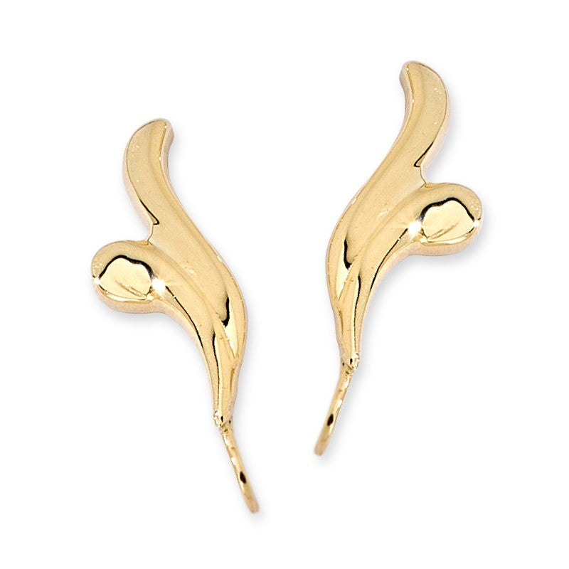 14k Yellow Gold Double Curves Ear Pin Earrings