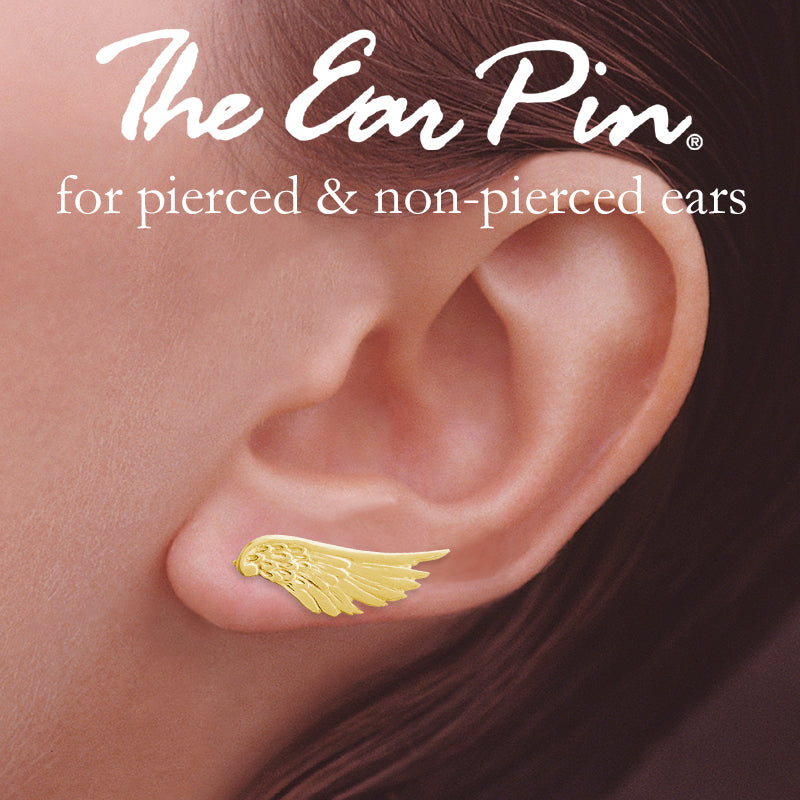 14k Yellow Gold Angel Wing Ear Pin Earrings - Large Size