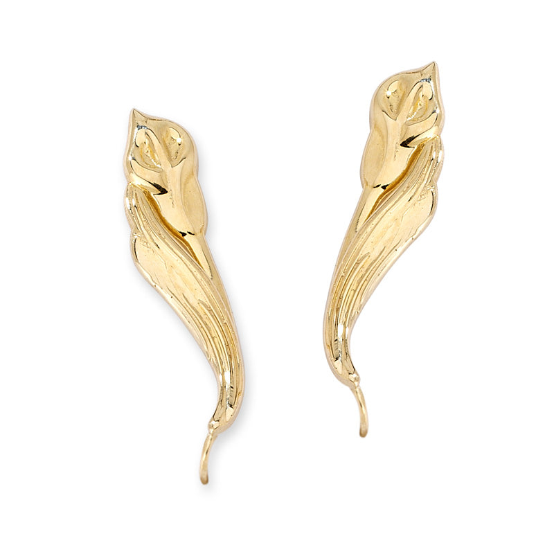 Springtime Calla Lily Ear Pin Earrings in 14k Yellow Gold