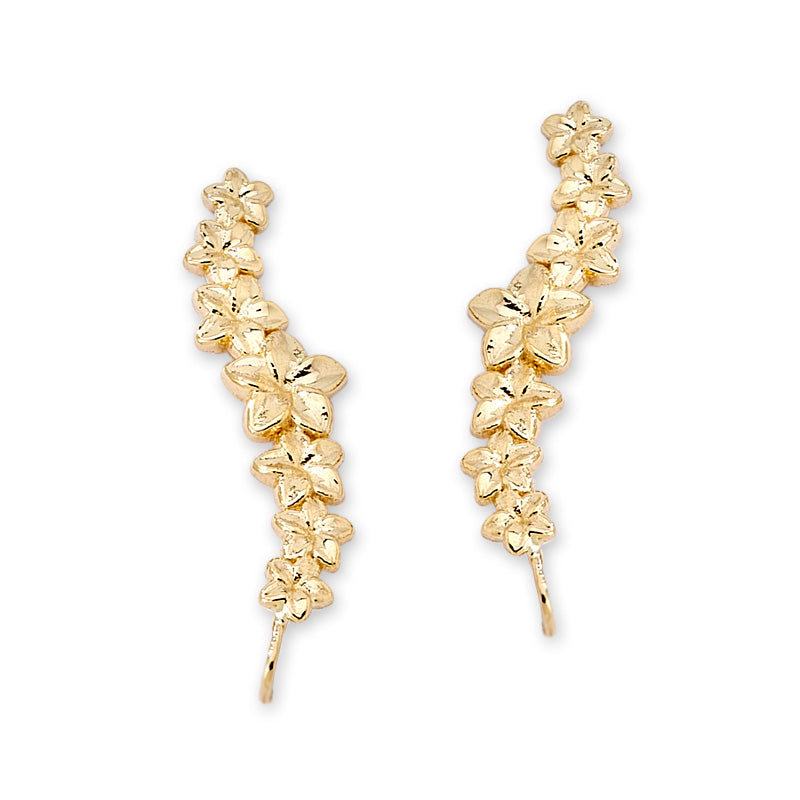 14k Yellow Gold Hawaii Graduated Plumerias Ear Pin Earrings