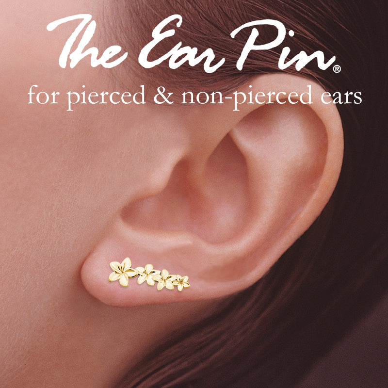 14k Yellow Gold Graduating Plumeria Flowers Ear Pin Earrings