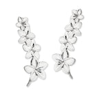 14k White Gold Graduating Plumeria Flowers Ear Pin Earrings