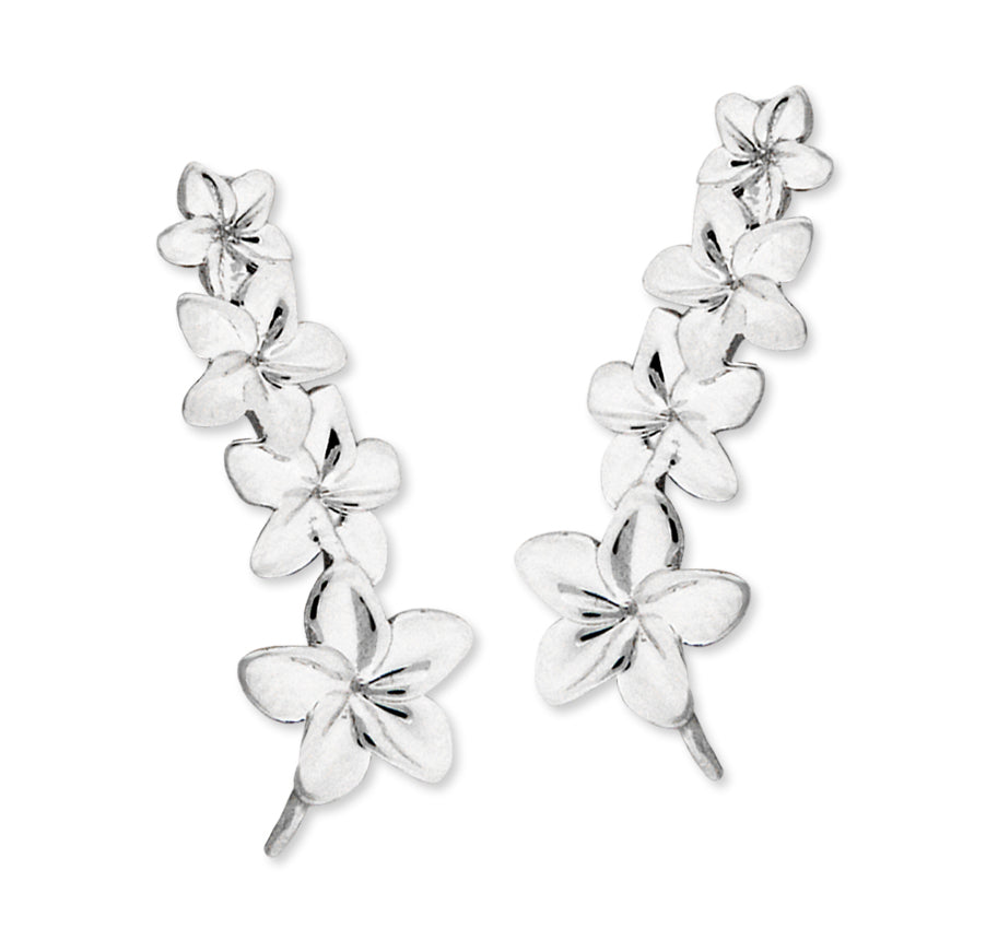 14k White Gold Graduating Plumeria Flowers Ear Pin Earrings