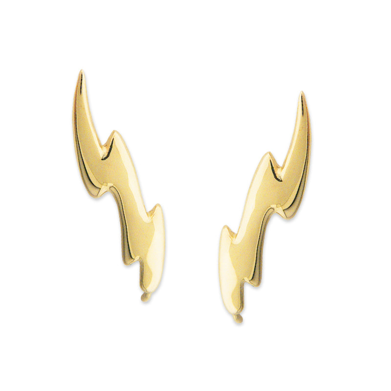 14k Yellow Gold Lightning Bolt Ear Pin Earrings