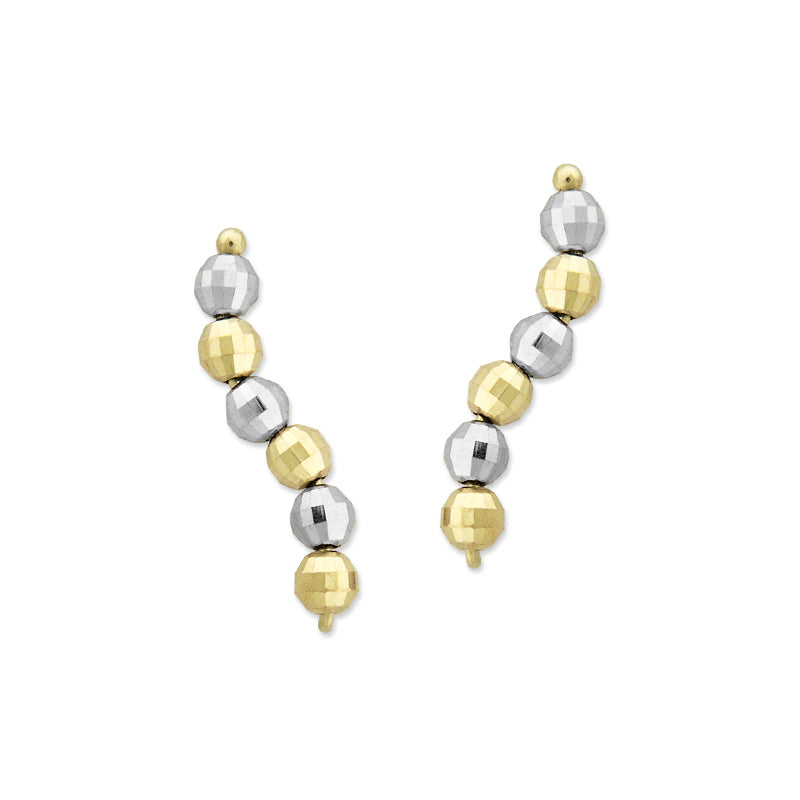 14k Gold Faceted Two Tone Mirror Beads Ear Pin Earrings - Short Version