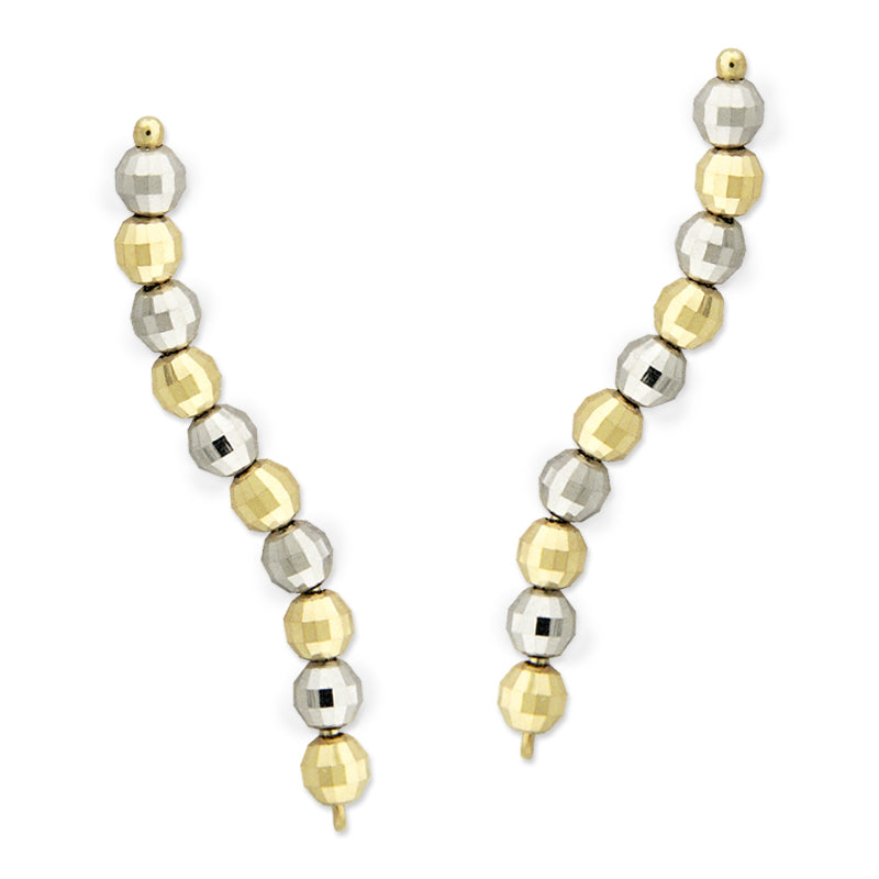 14k Yellow Gold Faceted Two Tone Mirror Beads Ear Pin Earrings