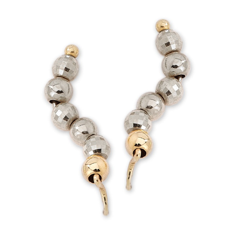 Two Tone Gold Faceted Beads Ear Pin Earrings
