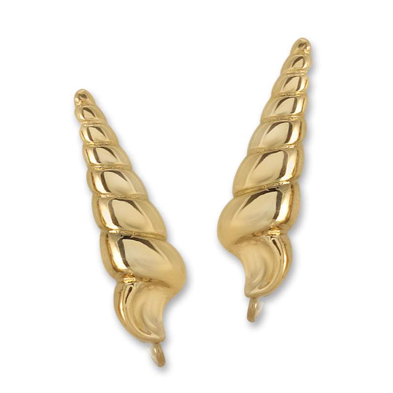 14k Yellow Gold Coned Seashell Ear Pin Earrings