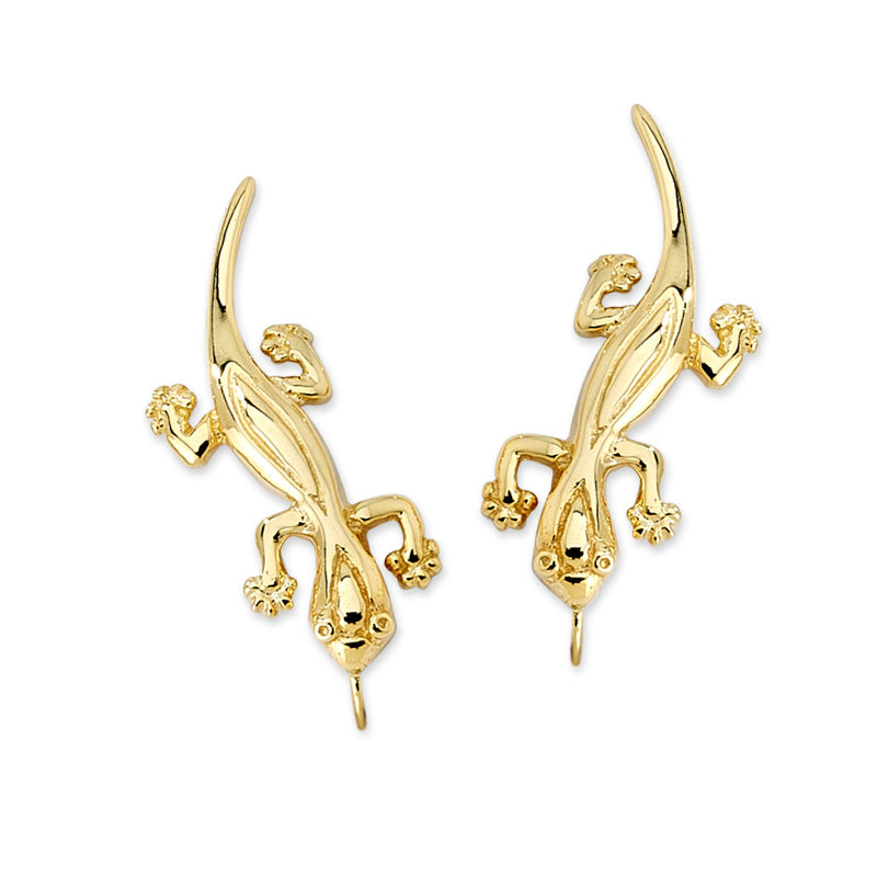 Good Luck Hawaiian Gecko Ear Pin Earrings in 14k Yellow Gold